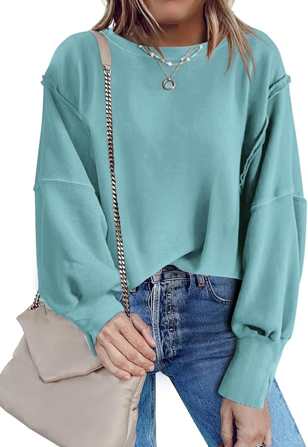 Nirovien Womens Oversized Crewneck Sweatshirt Side Slit Long Sleeve Pullover Slouchy Fit Tops