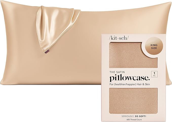 Kitsch Satin Pillowcase with Zipper for Hair & Skin - Softer Than Silk Pillow Cases, Smooth Cooling Satin Pillow Case, Wrinkle-Free, Machine Washable - King Size Satin Pillow Case 19x36 - Champagne
