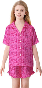 Umeyda Girls & Women Satin Pajamas Set Button Down 2 Piece Silk Pjs Shorts Set Ruffle Sleepwear, 5 Years-Women L