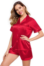 LecGee Womens Silk Satin Pajamas Short Sleeve Loungewear Two-Piece Sleepwear Button-Down Pj Set