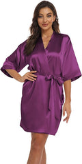 Women's Pure Short Kimono Robes Bride Bridesmaids Silky Bathrobe Lightweight Satin Sleepwear