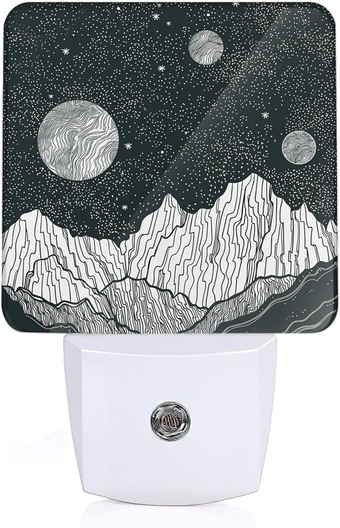 Night Sky Mountains Night Light, Moon Night Light Plug into Wall with Dusk to Dawn Sensor, LED Lamp Energy Saving Lights for Men Women Boys Girls,Lamp for Bedroom Bathroom Hallway