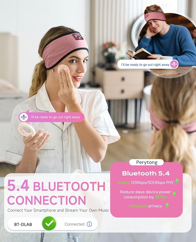 Perytong Sleep Headphones Bluetooth Headband, No Pressure for Ear, Headband Headphones Wireless Earphones Music Sleep Headband Earbuds, Sleep Mask Gifts for Men Women Teens