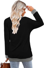 Magritta Women's Long Sleeve Leopard Color Block Tunic Comfy Crewneck T Shirt Tops Black XL