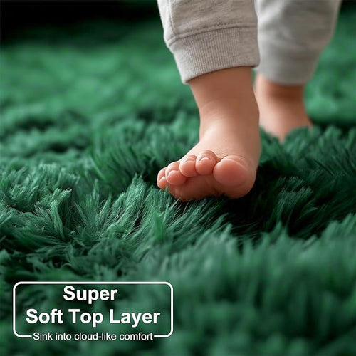 Amdrebio Dark Green Area Rugs for Living Room, 5x8, Fluffy Thick Rug for Bedroom, Soft Indoor Furry Rugs for Kids Room, Teen, Shag Modern Cool Carpet for Nursery Playroom Classroom, Emerald Green
