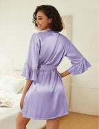 Ekouaer Women's Silk Robe Set V-neck 2 Piece Bridal Party Robes and Satin Bathrobe Set with Pockets