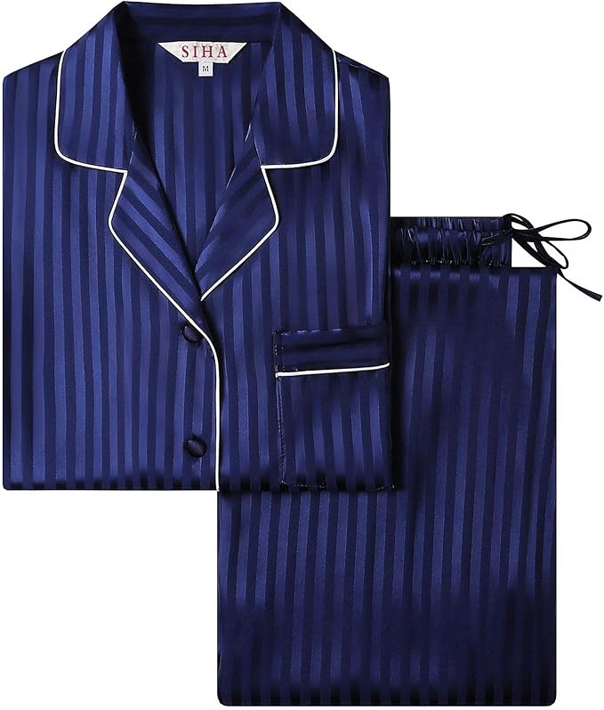 SIHA Satin Silk Pajamas for Women Pajama Set With Long Sleeve Button-Down Satin Pajamas Sleepwear XS-3XL