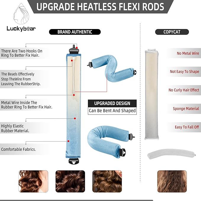 Heatless Curls Overnight Rods Jumbo Set, Heatless Hair Curler Velvet Satin Jumbo Flexi Rods to Sleep in, No Heat Overnight Sleeping Blowout Curls Wave Styling Tools with Silk Scarf 4pcs Blue
