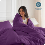 Bare Home Bedding Duvet Cover Queen Size - Premium 1800 Super Soft Collection - Lightweight, Cooling Duvet Cover - Soft Breathable Bedding (Queen, Plum)