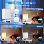 Sunrise Alarm Clock Wake Up Light - 3 Color LED with Sound & Light Awakening, Bioclock Adjustment & APP Control, Square Linen Shade for Bedroom Bedside