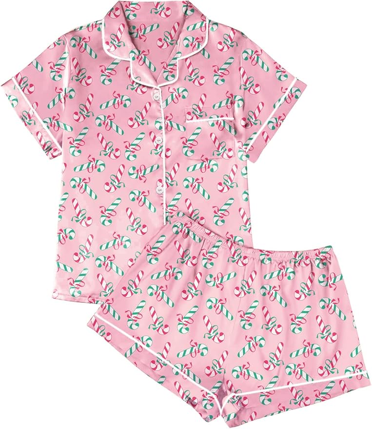 LILLUSORY Silk Satin Pajama Set for Women 2 Piece Lounge Pjs Winter Matching Summer Sleepwear Button Down Shirt Shorts