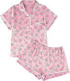 LILLUSORY Silk Satin Pajama Set for Women 2 Piece Lounge Pjs Winter Matching Summer Sleepwear Button Down Shirt Shorts