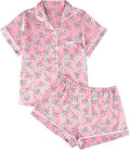 LILLUSORY Silk Satin Pajama Set for Women 2 Piece Lounge Pjs Winter Matching Summer Sleepwear Button Down Shirt Shorts
