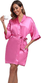 Women's Short Satin Robes Silky Bathrobe Bridesmaid Sleepwear for Wedding Party Getting Ready Solid Color