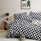 CLOTHKNOW Black White Plaid Twin Comforter Set Grid Bedding Comforter Sets Soft Checker Black and White Comforter with 2 x Pillow Cases