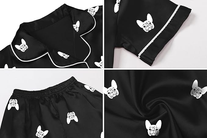 Umeyda Women & Girls Pajamas Set, Soft Satin Lightweight Silk Button-Down Top with Shorts 2 Piece PJS for Mom Boys Kids Gifts