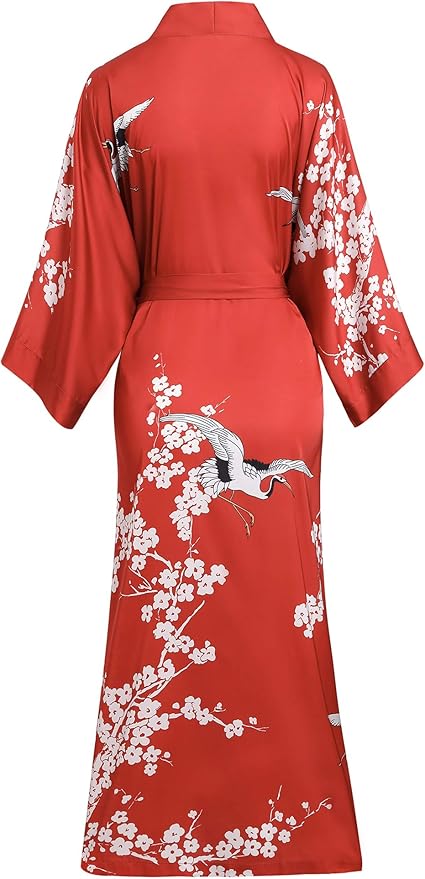 Aensso Long Soft Lightweight Silky Kimonos Robes for Women, Luxury Japanese Floral Womens Kimono Robe