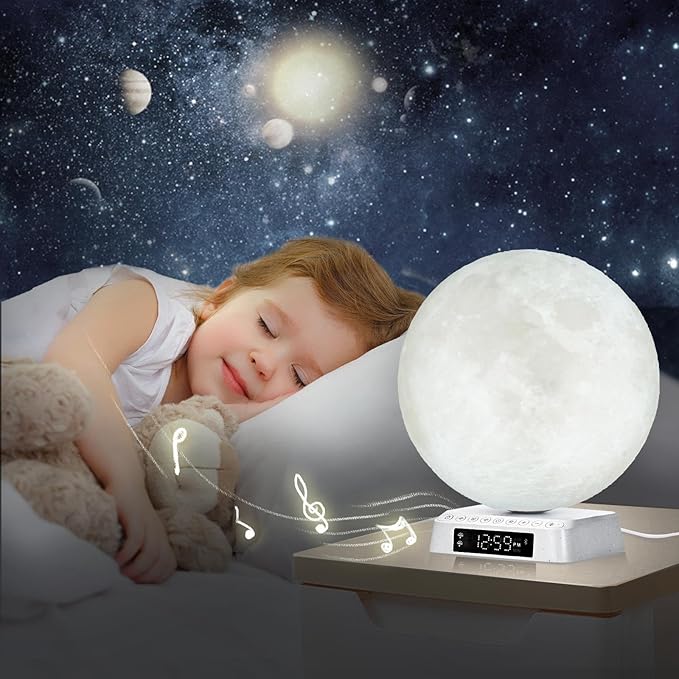 Sunrise Alarm Clock Wake Up Light - 3 Color LED Lamp with Sound & Light Awakening, Bioclock Adjustment & APP Control, Moon-Shaped Linen Lamp Shade for Bedroom Bedside