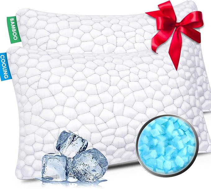 Cooling Pillow King Size Set of 2, Adjustable Bed Pillows for Sleeping, Luxury Shredded Memory Foam Pillows King 2 Pack,Adjustable Pillow for Side,Back,Stomach Sleepers,Soft Yet Supportive Firm Pillow