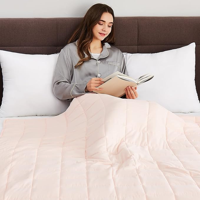 CuteKing Weighted Blanket for Adults(15lbs, 60"x80", Pink) Heavy Blanket for 140-150lbs, Weighted Blanket for Cooling & Heating with Premium Glass Beads, Soft Thick Blanket for Adult All-Season