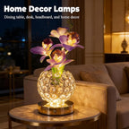 Flower Table Lamp, Orchid Flower with Crystal Vase Lamp, Cordless Touch Desk Light, 3 Colors Dimming & Rechargeable, Small Night Light for Bedroom Home, Romantic Gifts for Girl Women (Purple)