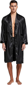 Tony & Candice Men's Satin Robe Lightweight Long Sleeve Silk Kimono Bathrobe with Shorts Set Sleepwear