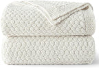 Whale Flotilla Chunky Knit Throw Blanket for Couch and Bed, Ivory Decorative Cozy Fleece Blanket, Reversible Soft Fuzzy Woven Throws, 50x60 Inch