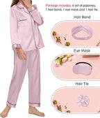EPLAZA Kids Satin Pajamas Sets Girls Boys Button-Down Silky Pajamas Sleepwear with Hairband Eye Mask Hair Tie