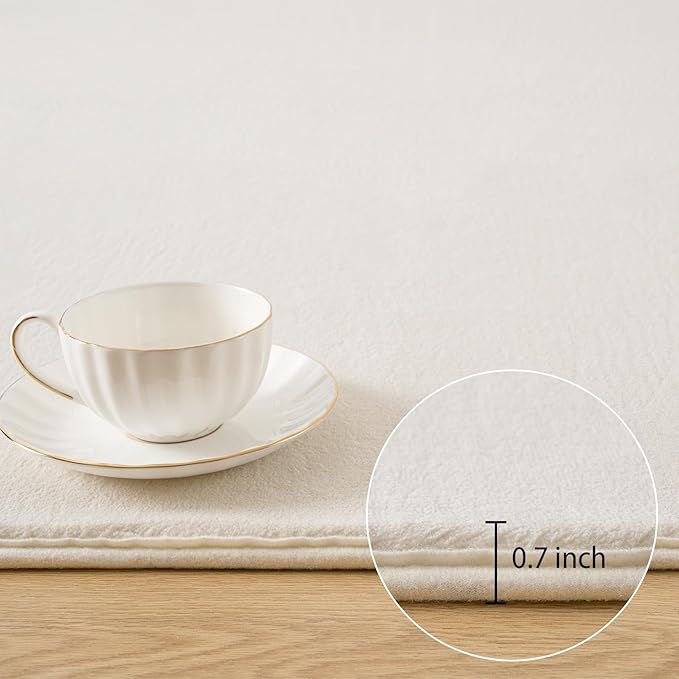 Softlife Area Rug for Bedroom Living Room, Solid Non-Slip 5x7 Fluffy Carpet with Soft Low Pile for Kids Boys Girls, Machine Washable Fuzzy Aethetic Rugs Home Dorm Decor, Creamy White