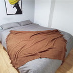 LOMAO Knitted Throw Blanket with Tassels Bubble Textured Lightweight Throws for Couch Cover Home Decor (Caramel, 60x80)