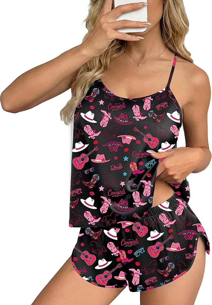 Ekouaer Silk Pajamas Set for Women Satin Backless Lingerie Pjs Cami Top and Shorts Nightwear