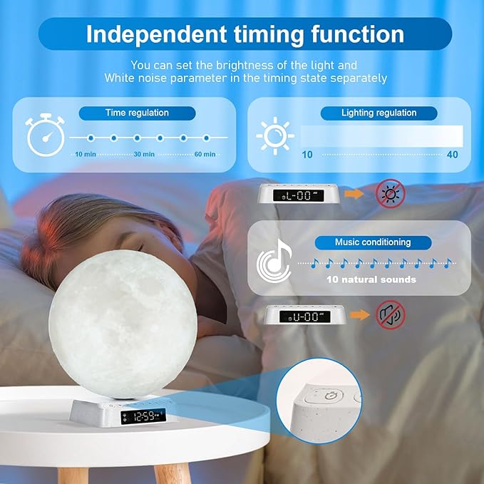 Sunrise Alarm Clock Wake Up Light - 3 Color LED Lamp with Sound & Light Awakening, Bioclock Adjustment & APP Control, Moon-Shaped Linen Lamp Shade for Bedroom Bedside