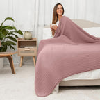 Comfy Cubs Muslin Blanket for Adults Queen 90" x 90" - 6 Layer Soft, Breathable & Lightweight Muslin Adult Blanket - Machine Washable & Designed in The US Bedding for All Seasons - Mauve