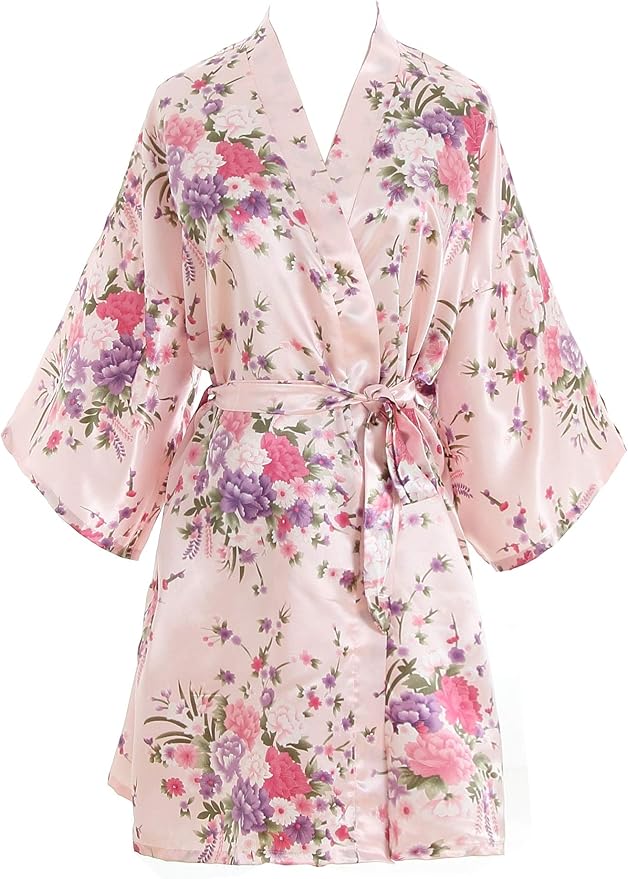 Women's Satin Robes Floral Bridesmaid Robes Short Silk Kimonos Sleepwear