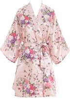 Women's Satin Robes Floral Bridesmaid Robes Short Silk Kimonos Sleepwear