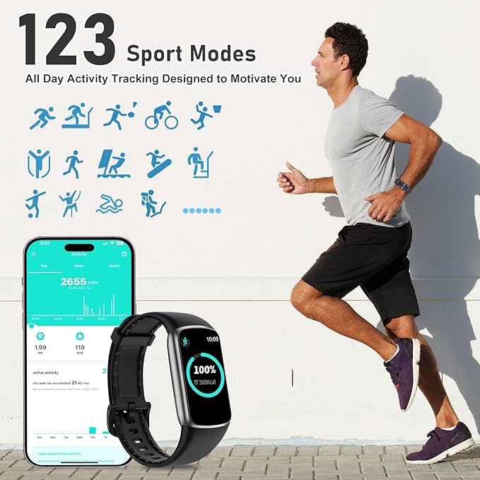 Zeacool Fitness Tracker with 24/7 Heart Rate, Blood Oxygen Sleep Monitor, 123 Sports Modes Calories Smart Watch,IP68 Waterproof Step Counter Activity Trackers Health Pedometer for Women Men