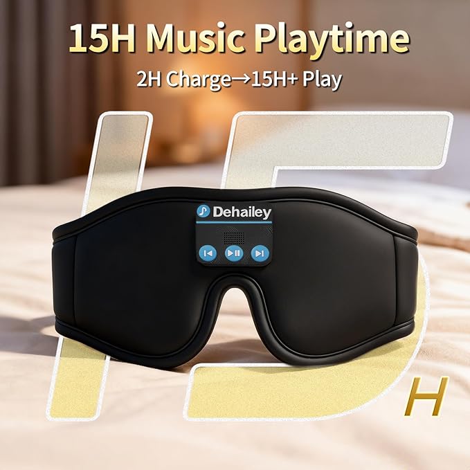 Sleep Mask with Bluetooth Headphones, 100% Light Blocking Sleep Headphones for Side Sleepers Men Women, Eye Mask with Thin Stereo Speakers, Soft Eye Cover for Travel Gift