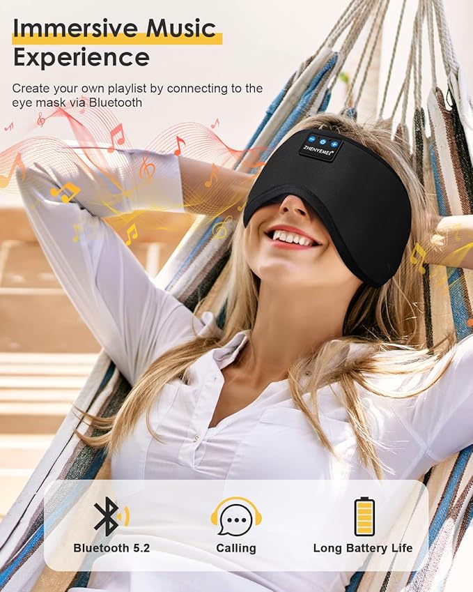 Sleep Headphones Bluetooth 5.4 Sleeping Eye Mask for Mom Women Men Wireless Music Earphones for Side Sleepers Built-in HD Speakers Cool Gadgets Unique Gifts