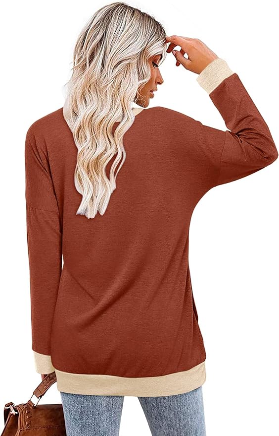 Magritta Women's Long Sleeve Leopard Color Block Tunic Comfy Crewneck T Shirt Tops Black XL