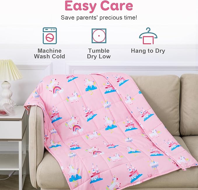 Kivik Weighted Blanket 3 lbs, Breathable Small Heavy Throw Blankets, Sleeping & Calming for Bed Couch Home School, Machine Washable, Cooling Soft Microfiber, 36x48 Inches, Pink Unicorn