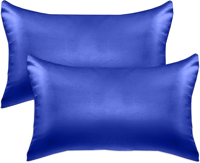 Elegant Comfort 2-Piece King Satin Pillowcase Set, 20" x 40", Royal Blue, Viscose, Polyester