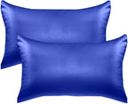 Elegant Comfort 2-Piece King Satin Pillowcase Set, 20" x 40", Royal Blue, Viscose, Polyester