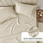 CozyLux Satin Sheets Full Size Sheets - 4 Piece Silky Full Size Bed Sheets, Luxury Beige Full Bed Set with Smooth and Soft Microfiber, Includes 1 Fitted Sheet, 1 Flat Sheet and 2 Pillowcases