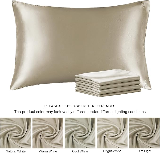 BEDELITE Satin Pillowcase for Hair and Skin, Super Soft Similar to Silk Pillow Cases 4 Pack with Envelope Closure, Cooling Pillowcases for Women Men (20"x36" King Size, Taupe)