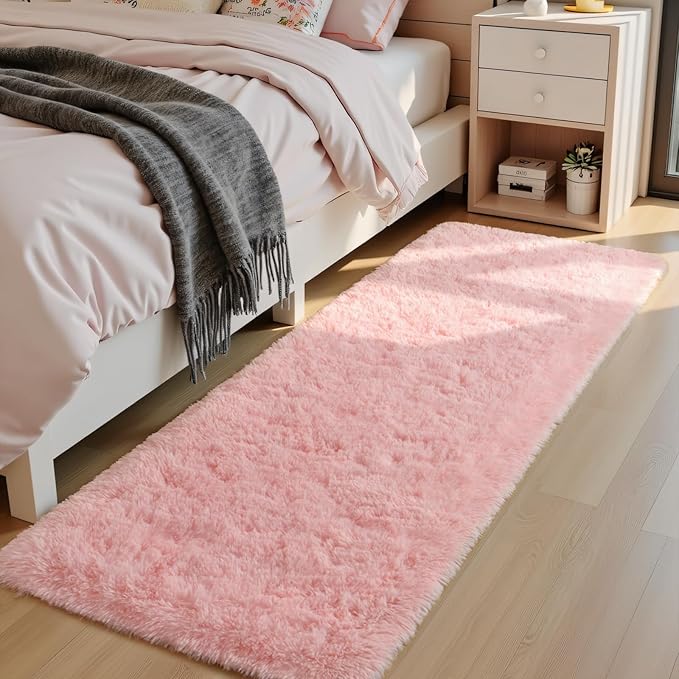 Macgace Light Pink Runner Rug for Girls Room, 2x6 Washable Hallway Area Rugs for Bedroom Living Room Kitchen Laundry, Long Shag Rug with Non Slip Rubber Backing Soft Entryway Carpet