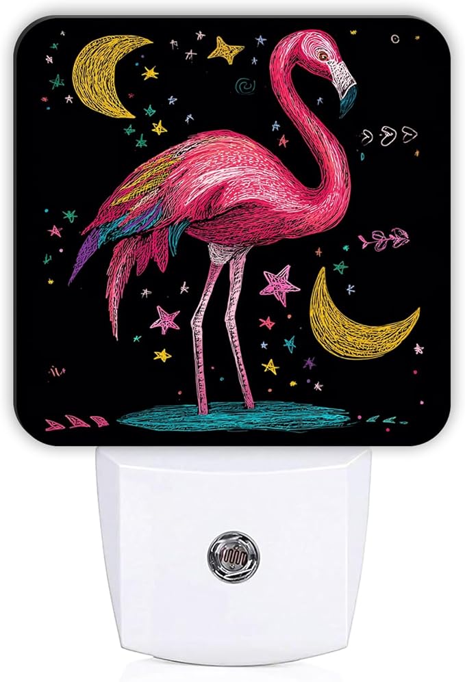 Tropical Bird Night Lights Plug Into Wall, Fanciful Playful Moon Stars Summer Peach Plug in Night Light with Dusk to Dawn Sensor for Living Room Family Room Bedroom Decor 1pcs