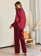 Ekouaer Pajamas For Women Set Silk Pjs 2 Piece Satin Sleepwear Long Sleeve Button Down Lounge Sets With Pant