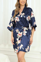Women's Floral Satin Robes Bride Bridesmaid Getting Ready Robe Short Silky Kimono Sleepwear for Wedding Party