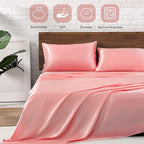 MR&HM Satin Bed Sheets, Twin XL Size Sheets Set, 3 Pcs Silky Bedding Set with 15 Inches Deep Pocket for Mattress (Twin XL, Blush)