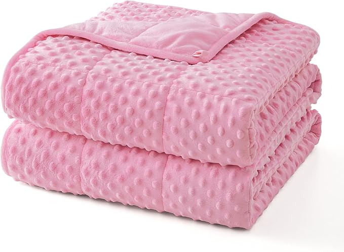 Topcee Weighted Blanket for Adults (20lbs 60"x80"), Minky Dots Heavy Blanket for 190-210lbs Sleeping, Soft, Cozy and Cooling Weighted Throw Blankets, Machine Washable, Pink